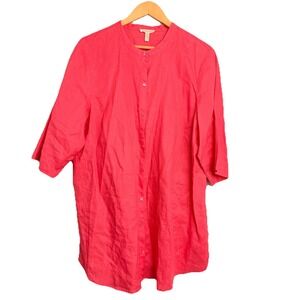 Eileen Fisher  Organic Linen Button Front Tunic Shirt Coral Pink Button Front 1X